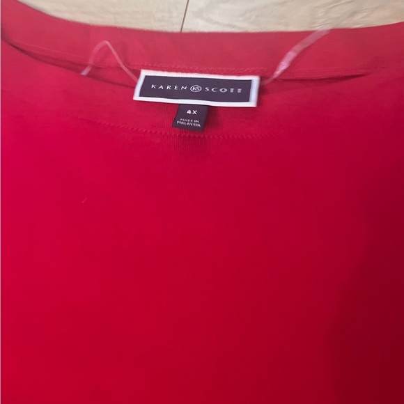 Karen Scott Red Short Sleeve Cotton Top | Size 4X - Picture 4 of 11